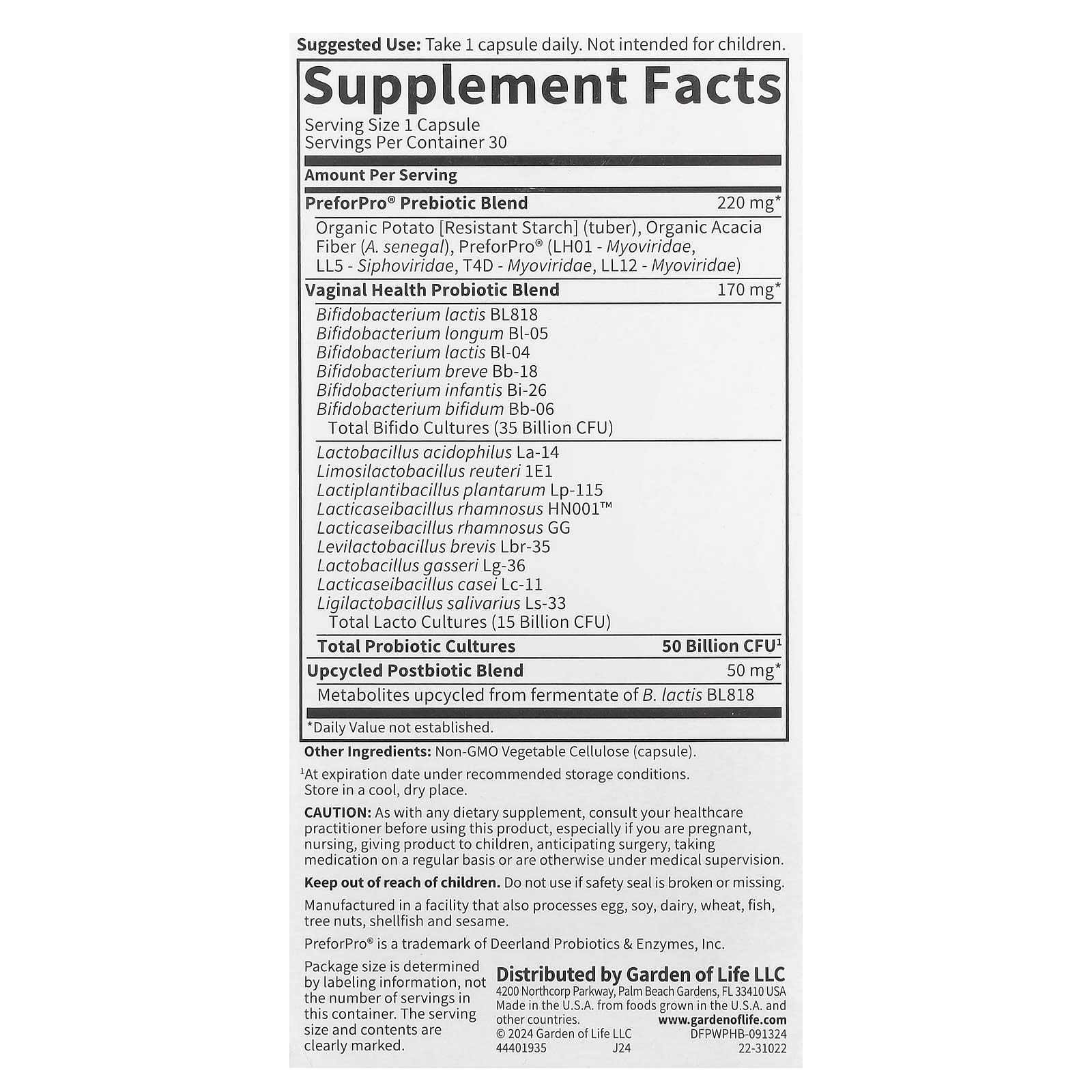 Garden of Life, Probiotics Women's pH, 50 Billion, 30 Vegetarian Capsules UPC 658010131957 | HiLife Vitamins