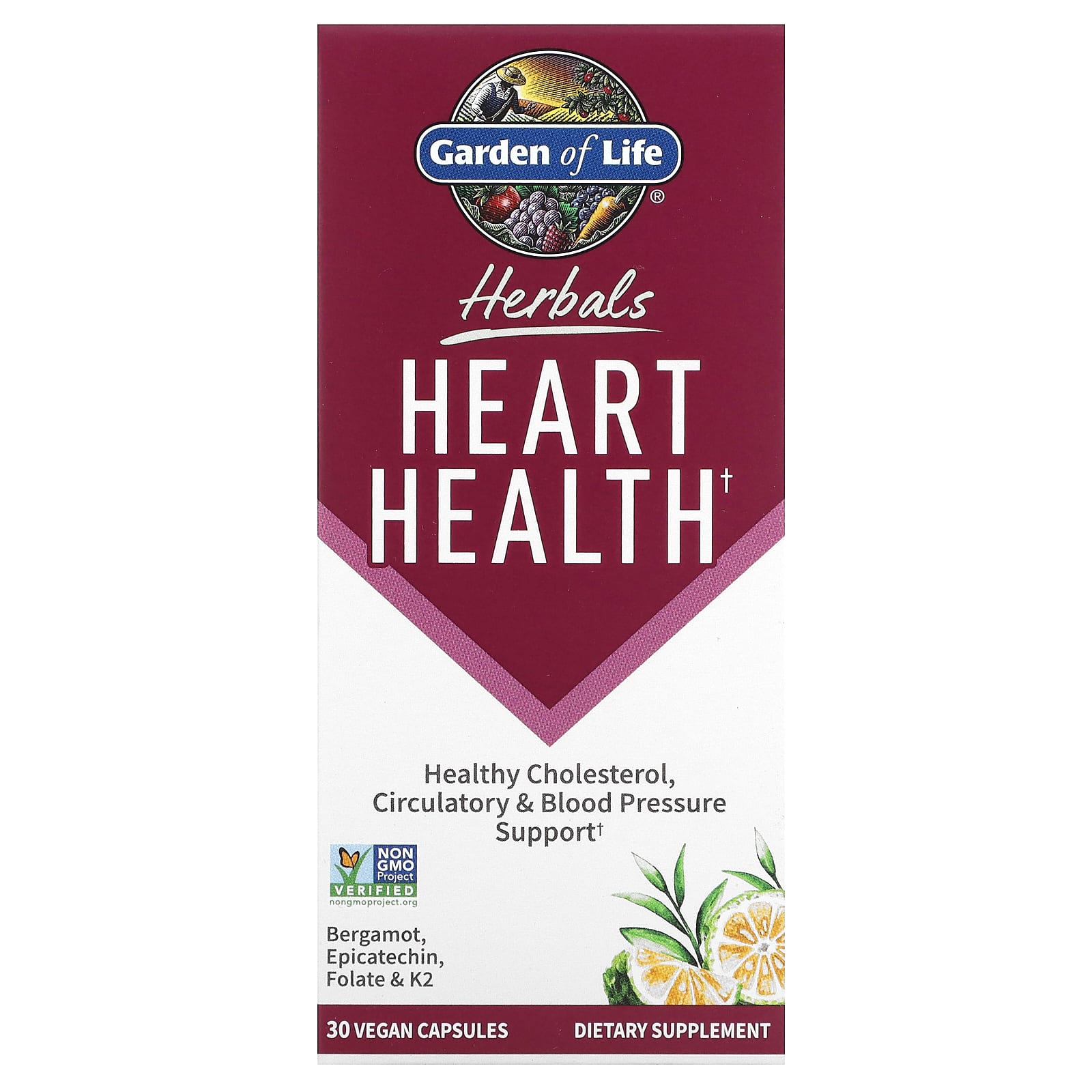 Garden of Life, Herbals, Heart Health, Sweet Citrus, 30 Vegan Capsules UPC 658010133920 | HiLife Vitamins