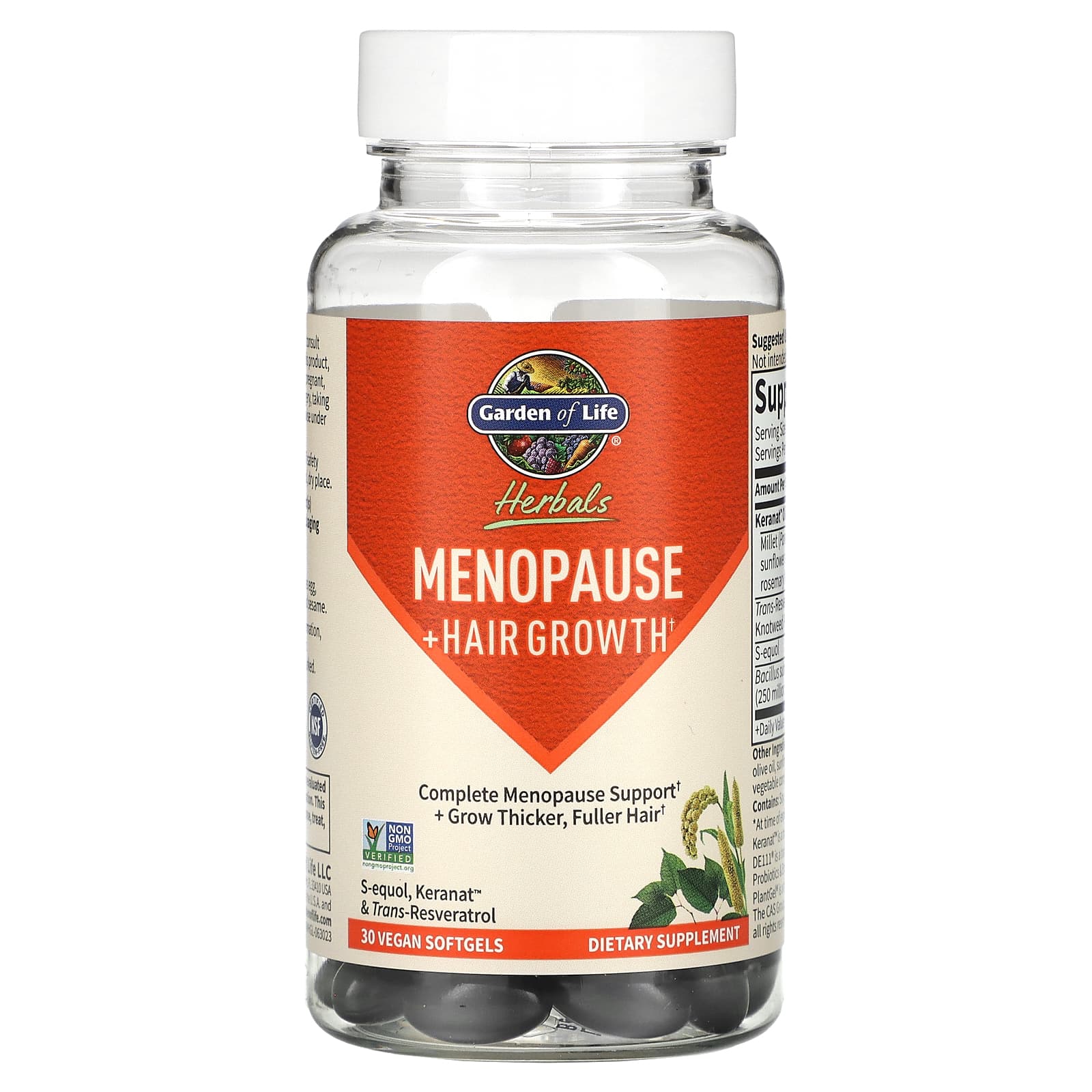 Garden of Life, Herbals, Menopause + Hair Growth, Berry,, 30 Vegan Softgels UPC 658010133937 | HiLife Vitamins
