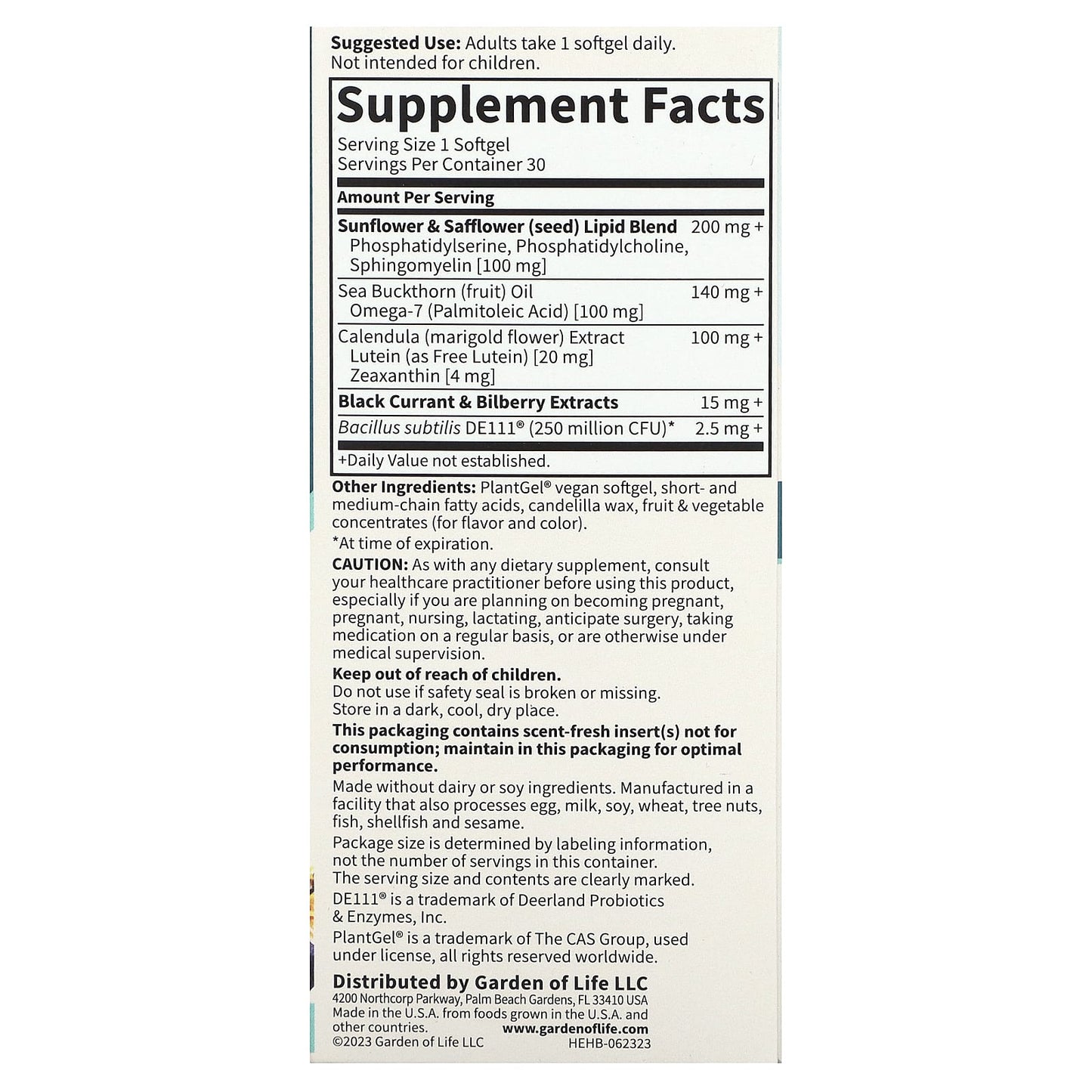 Garden of Life, Herbals, Eye Health, Berry, 30 Vegan Softgels UPC 658010133944 | HiLife Vitamins