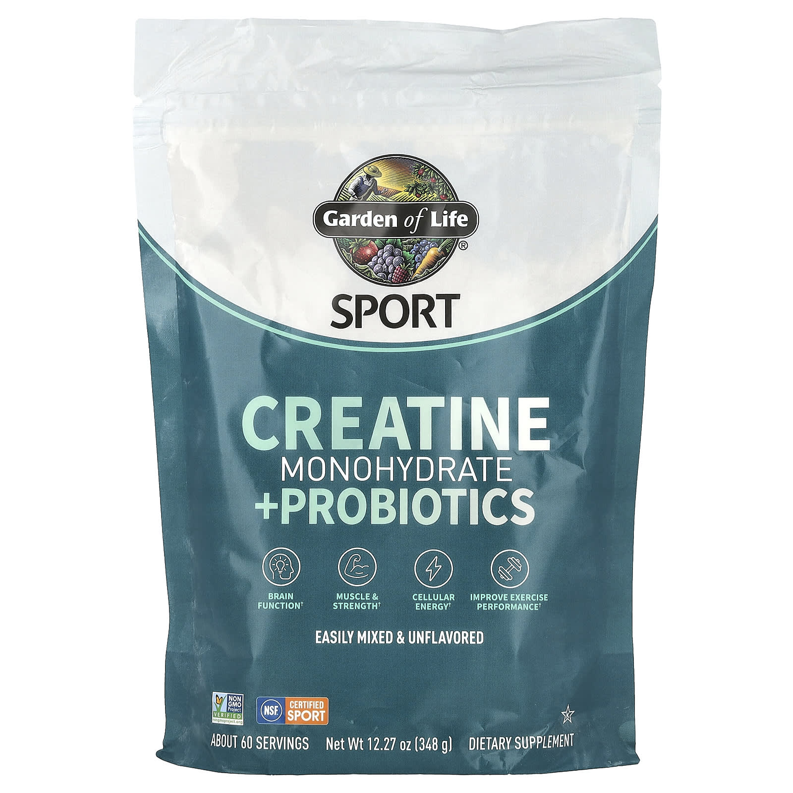 Garden of Life, Sport, Creatine Monohydrate + Probiotics, Unflavored, 12.27 oz (348 g) UPC 658010134040 | HiLife Vitamins