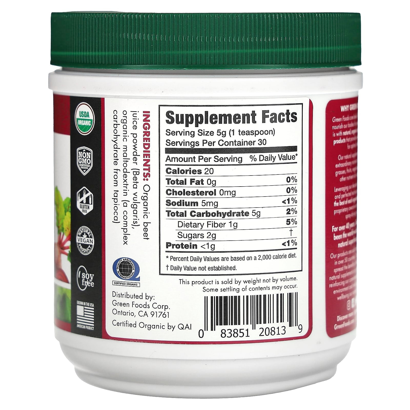Green Foods, Organic Beet Essence Juice Powder, 5.3 oz (150 g) UPC 083851208139 | Hilife Vitamins