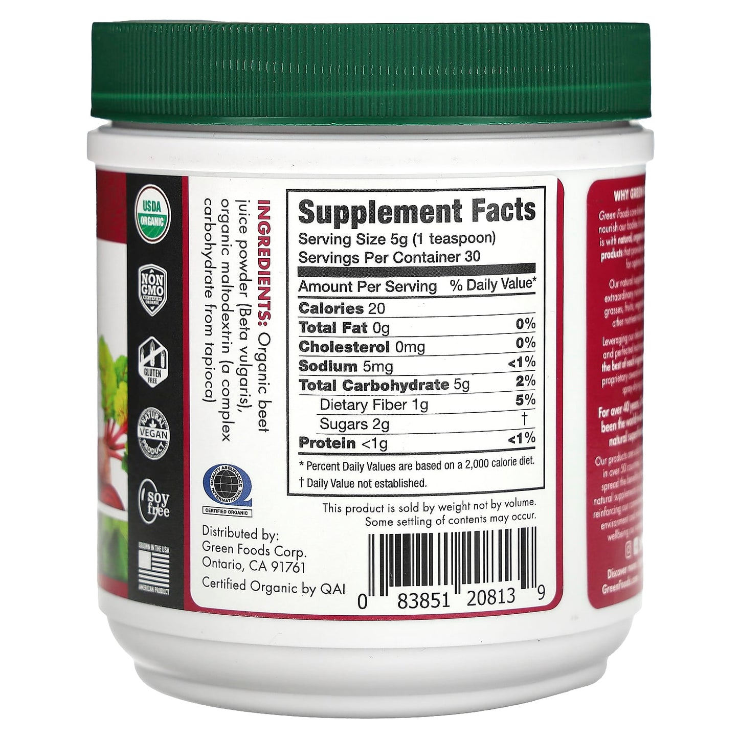 Green Foods, Organic Beet Essence Juice Powder, 5.3 oz (150 g) UPC 083851208139 | Hilife Vitamins