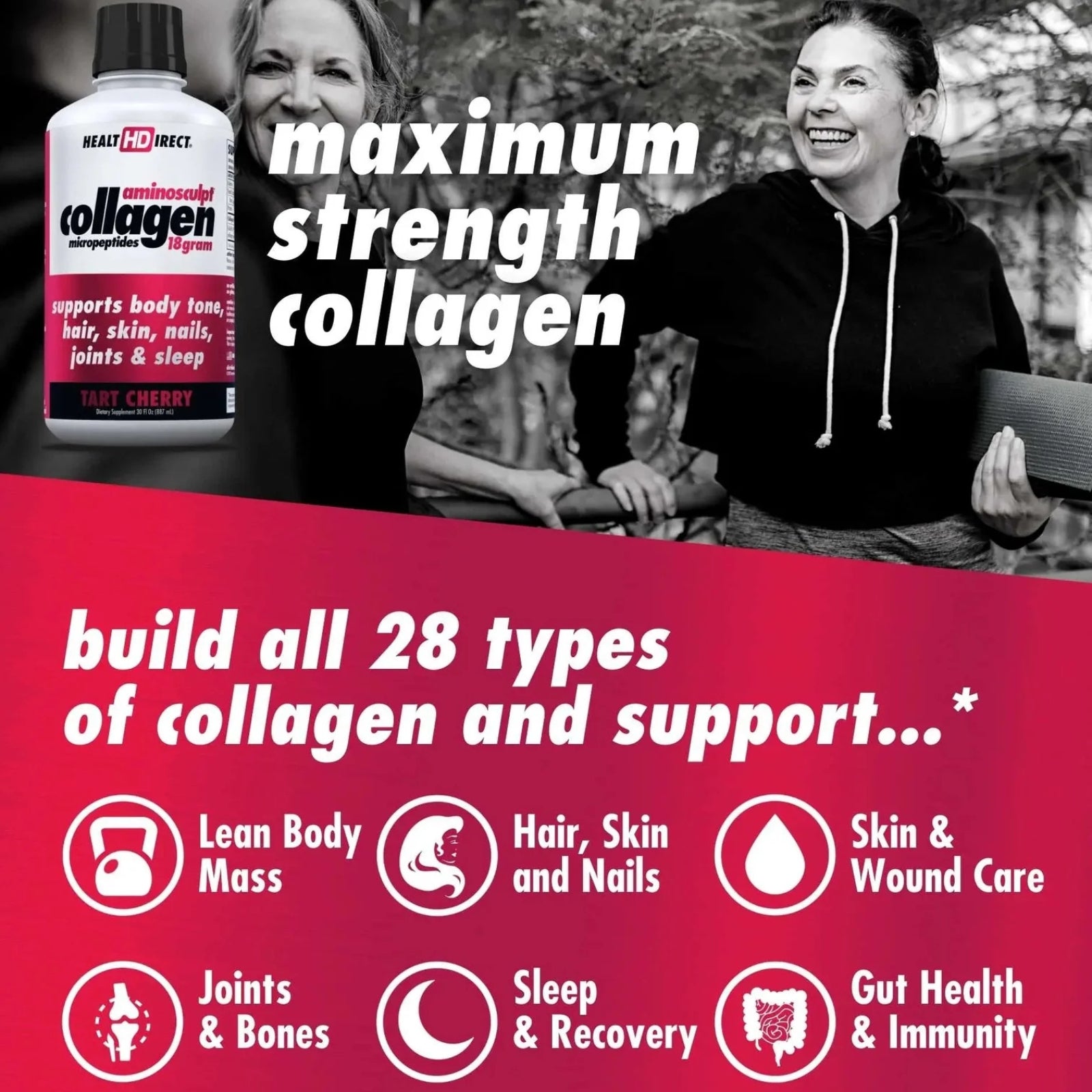 Health Direct, AminoSculpt Sugar-Free Collagen Shot, Tart Cherry, 2 Fl Oz UPC 814599002440 | Hilife Vitamins