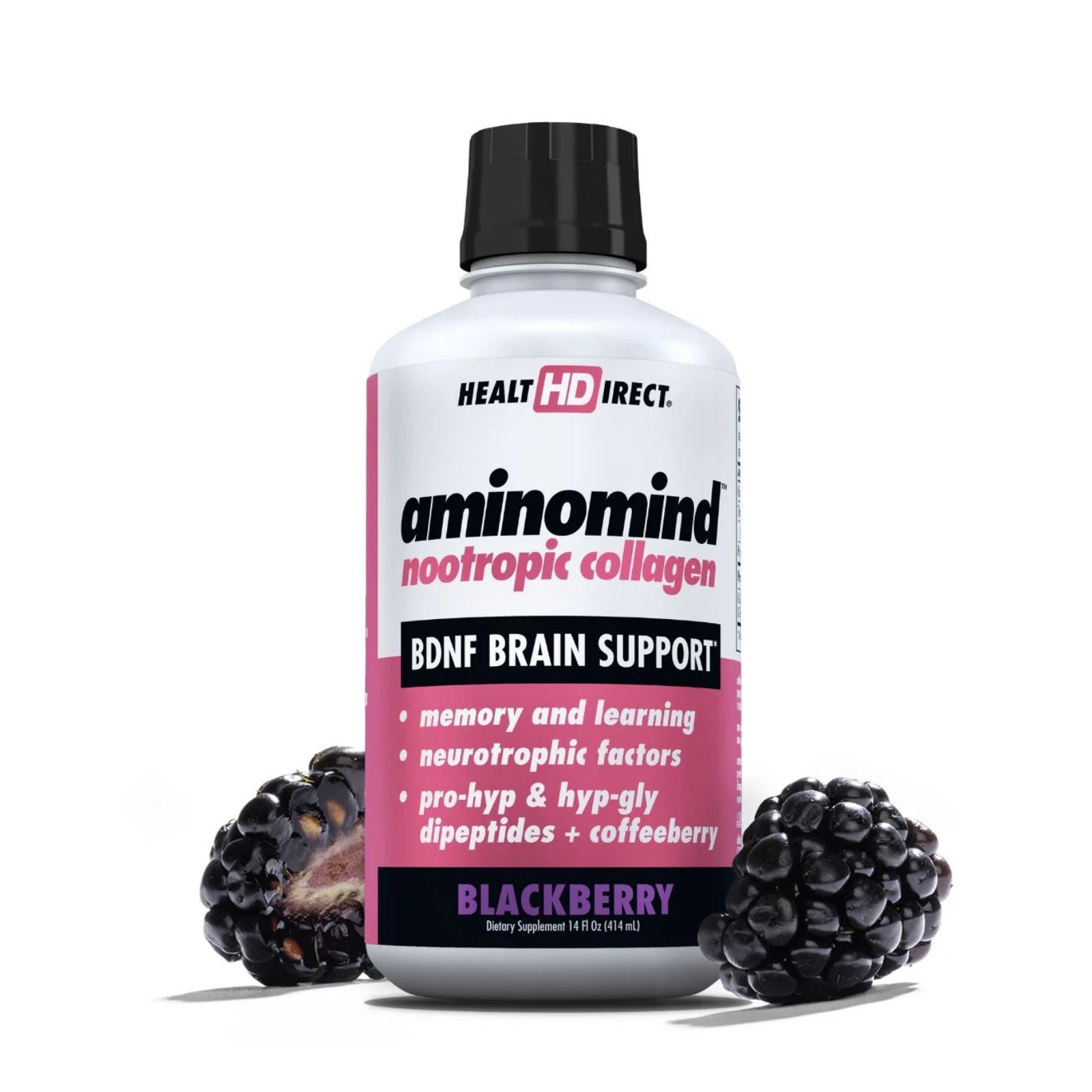 Health Direct, Aminomind® Nootropic Collagen, BDNF Brain Support, Blackberry Flavored, 14 fl oz (414 mL) UPC 814599003126 | HiLife Vitamins