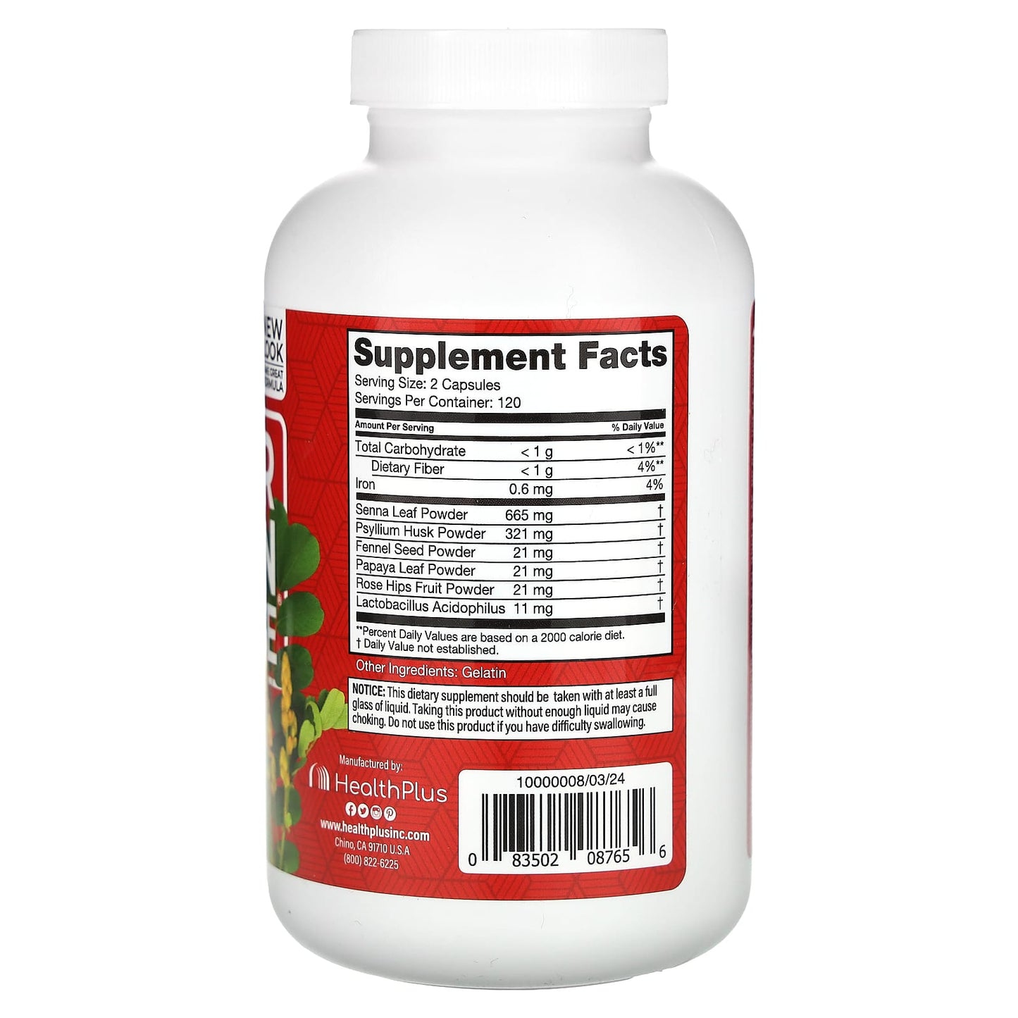Health Plus, Super Colon Cleanse, 240 Capsules UPC 083502087656 | Hilife Vitamins