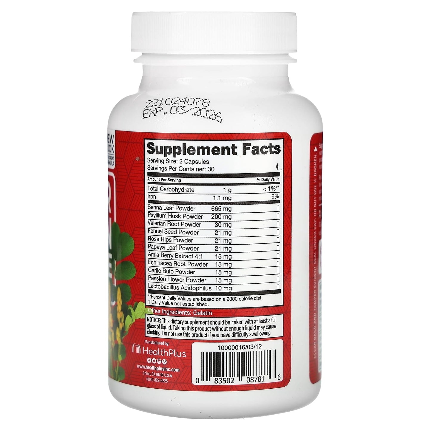 Health Plus, Super Colon Cleanse Night Formula, 90 Capsules UPC 083502087816 | Hilife Vitamins