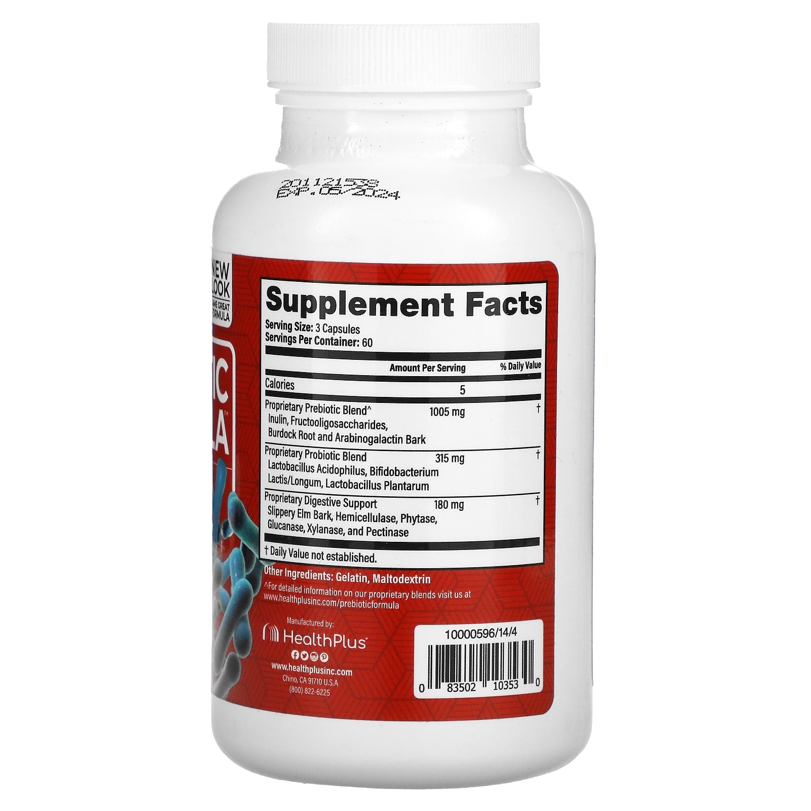 Health Plus, Prebiotic Formula, 500 mg, 180 CAPSULE UPC 083502103530 | Hilife Vitamins