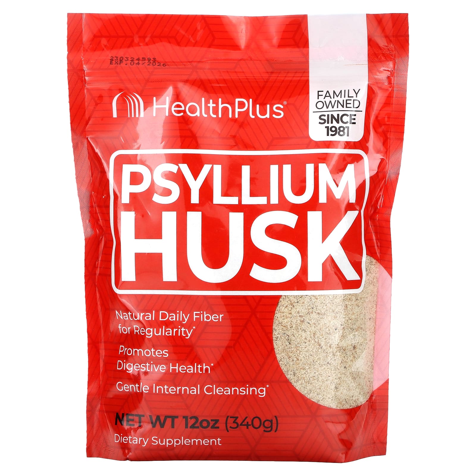 Health Plus, 100% Pure Psyllium Husks Plastic Bag, 12 Oz UPC 083502401209 | Hilife Vitamins