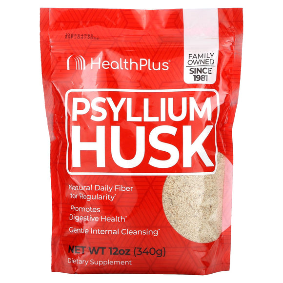 Health Plus, 100% Pure Psyllium Husks Plastic Bag, 12 Oz - 083502401209 | Hilife Vitamins