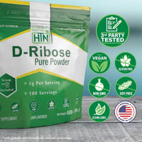 Health Thru Nutrition, D-Ribose Pure Powder Unflavored, 500 G (17.6 oz) UPC 819193021507 | Hilife Vitamins