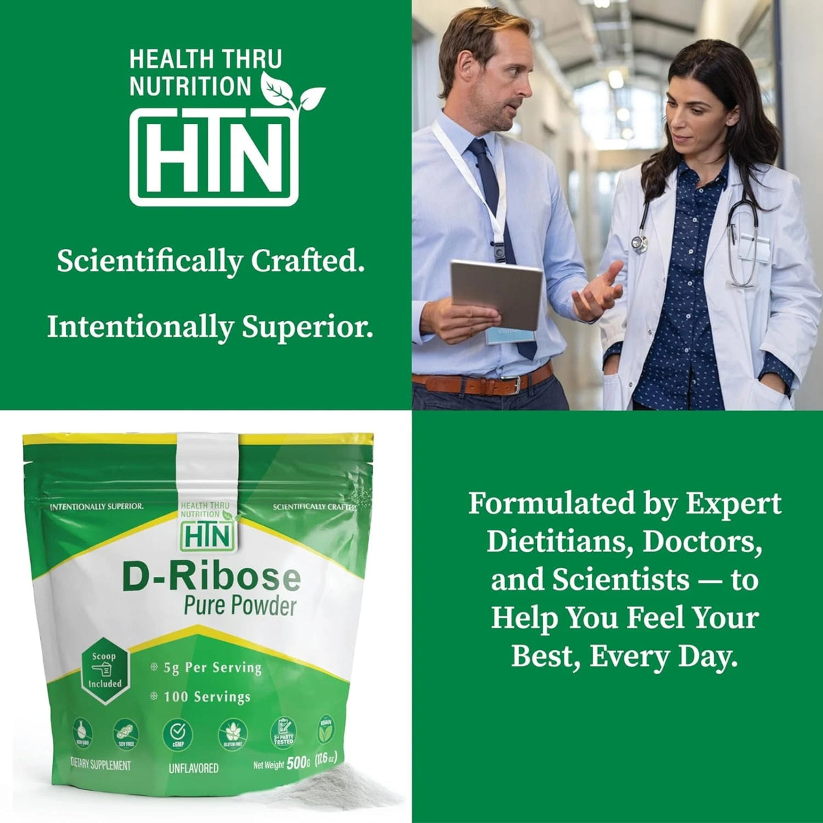 Health Thru Nutrition, D-Ribose Pure Powder Unflavored, 500 G (17.6 oz) UPC 819193021507 | Hilife Vitamins