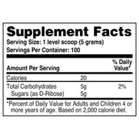 Health Thru Nutrition, D-Ribose Pure Powder Unflavored, 500 G (17.6 oz) UPC 819193021507 | Hilife Vitamins