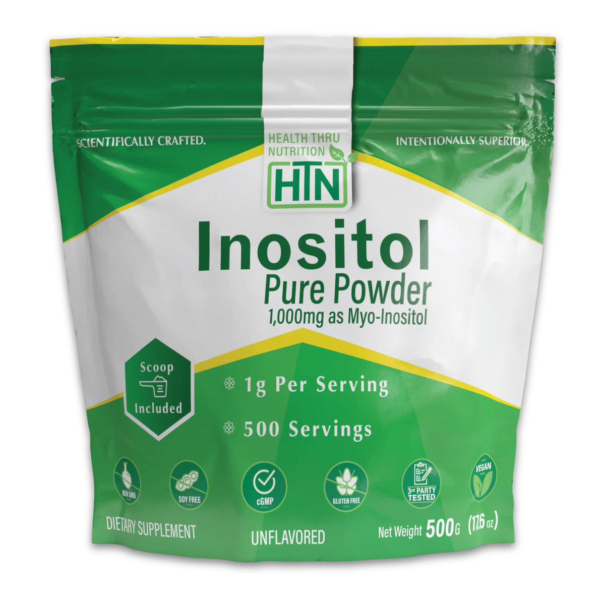 Health Thru Nutrition, Inositol Pure Powder Unflavored, 500 G (17.6 oz) UPC 819193021514 | Hilife Vitamins
