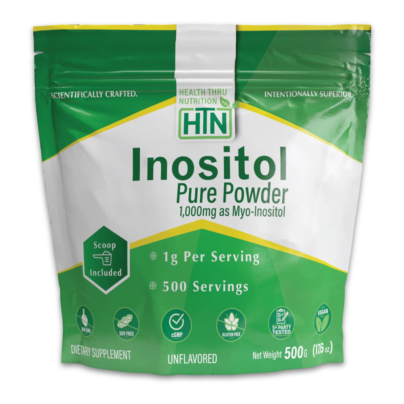 Health Thru Nutrition, Inositol Pure Powder Unflavored, 500 G (17.6 oz) UPC 819193021514 | Hilife Vitamins