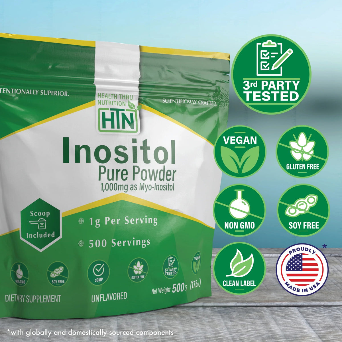 Health Thru Nutrition, Inositol Pure Powder Unflavored, 500 G (17.6 oz) UPC 819193021514 | Hilife Vitamins