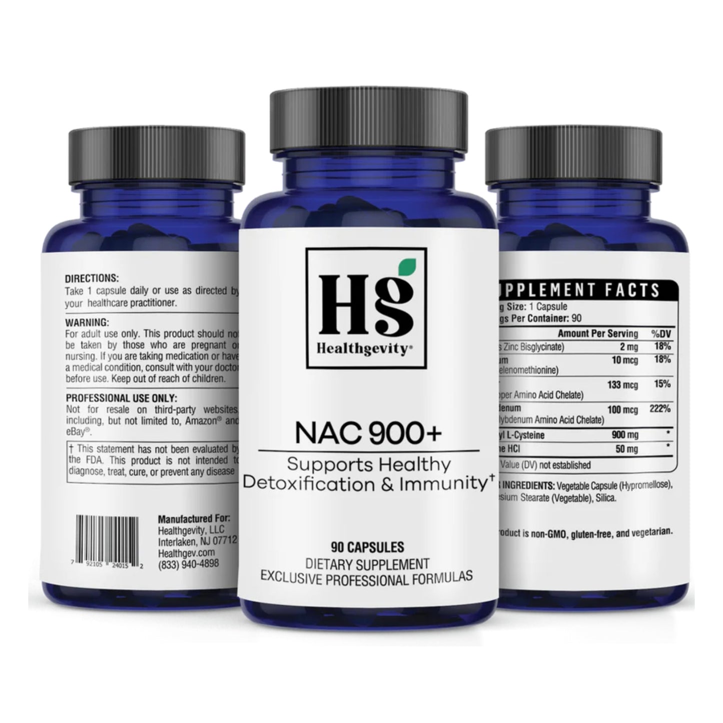 Healthgevity, NAC 900+, 90 Capsules UPC 792105240152 | HiLife Vitamins