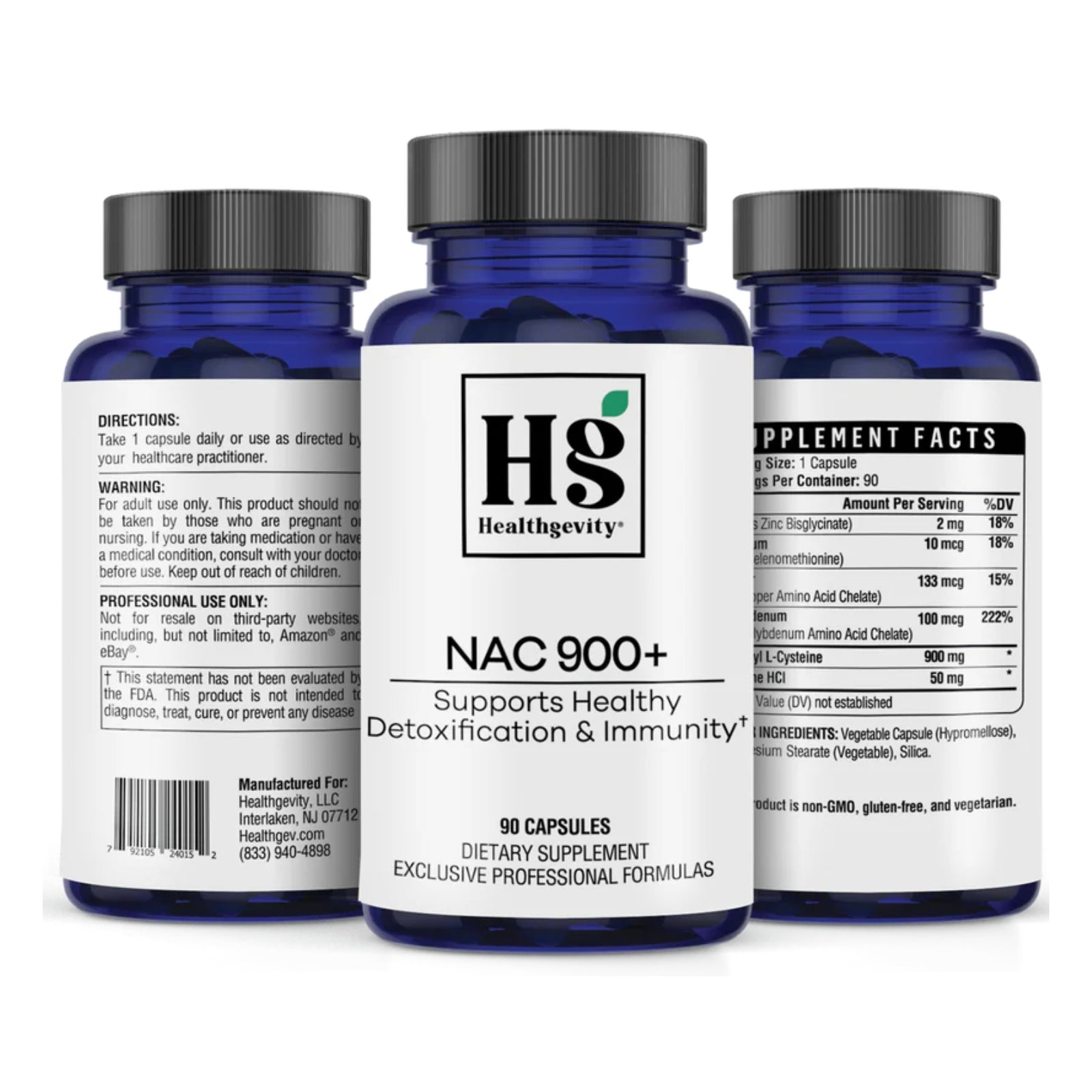 Healthgevity, NAC 900+, 90 Capsules UPC 792105240152 | HiLife Vitamins