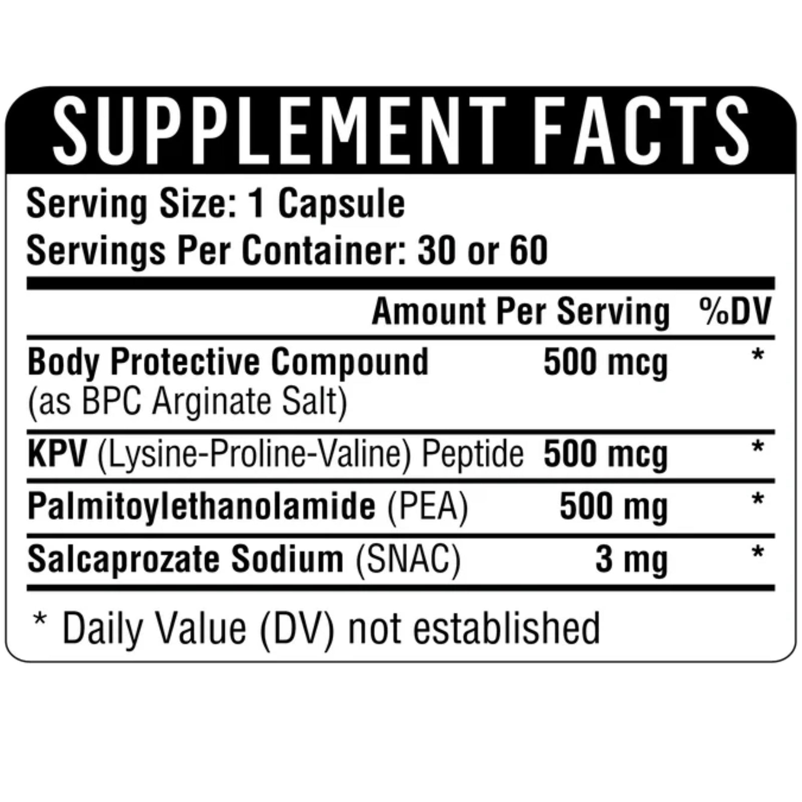 Healthgevity, BPC+KPV+PEA 500, 60 Capsules - 792105240305 Healthgevity, BPC+KPV+PEA 500, 60 Capsules - 792105240305