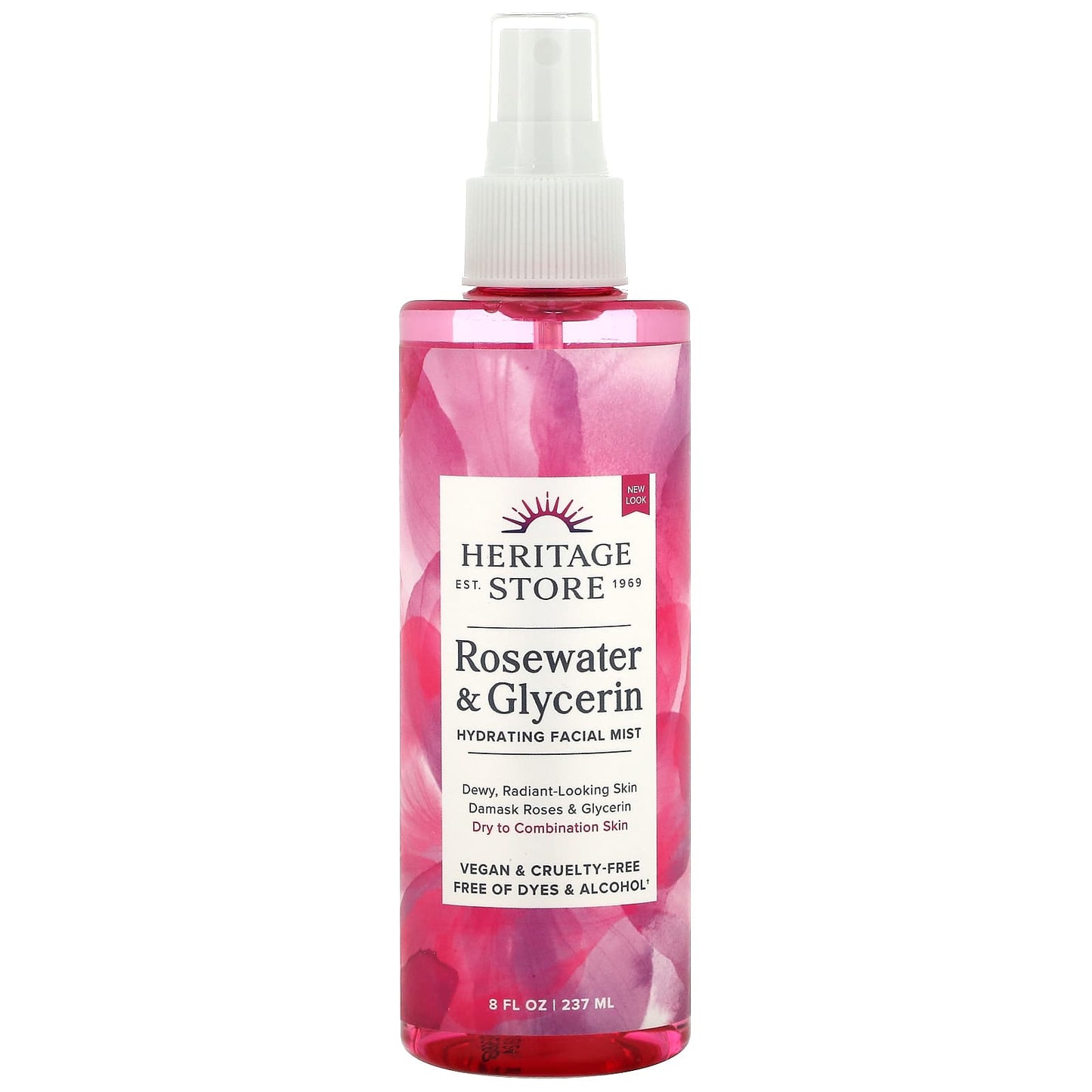 Heritage, Rosewater & Glycerin, Hydrating Facial Mist, 8 Oz Spray UPC 076970200818 | HiLife Vitamins