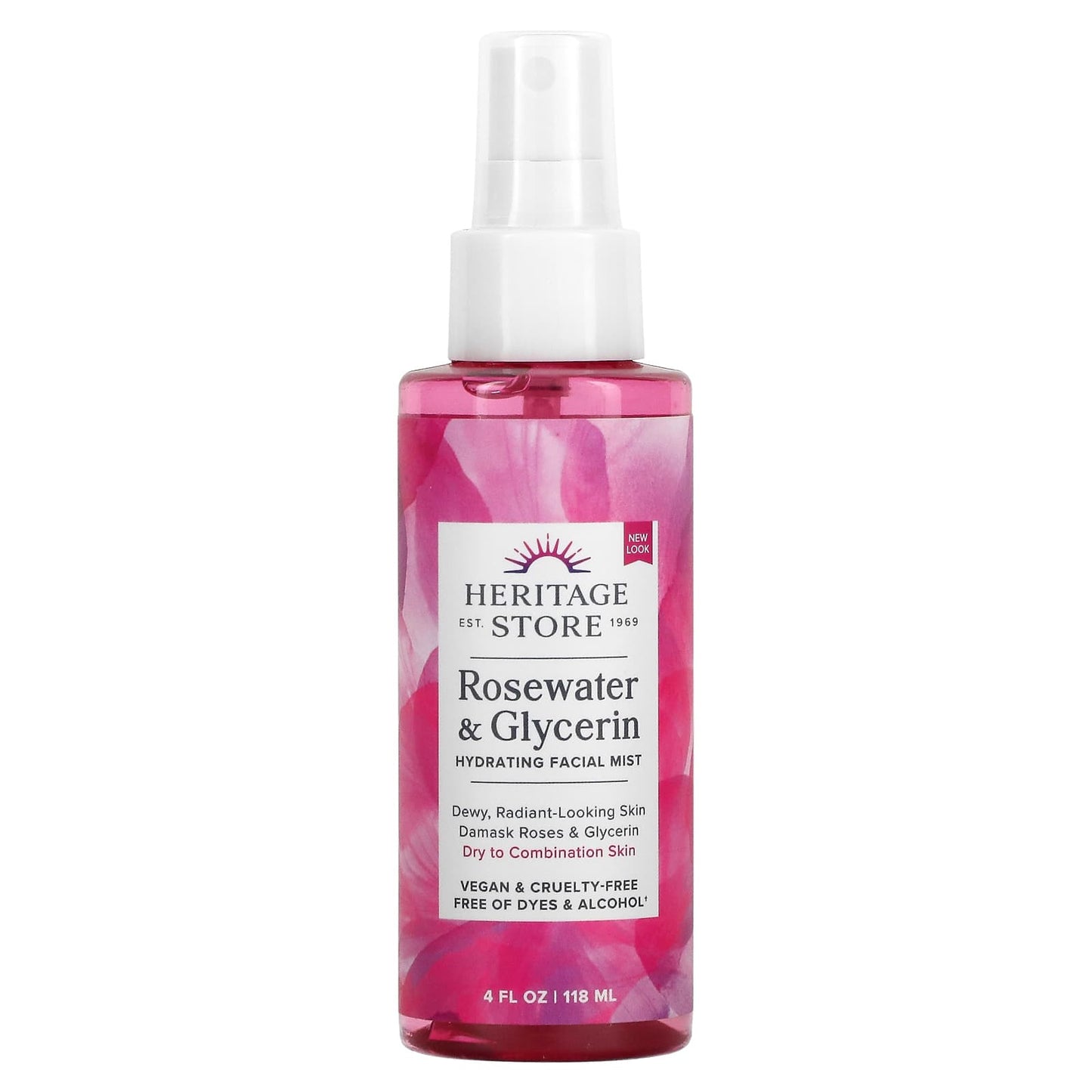 Heritage, Rosewater & Glycerin, Hydrating Facial Mist, 4 Oz Spray UPC 076970446568 | HiLife Vitamins