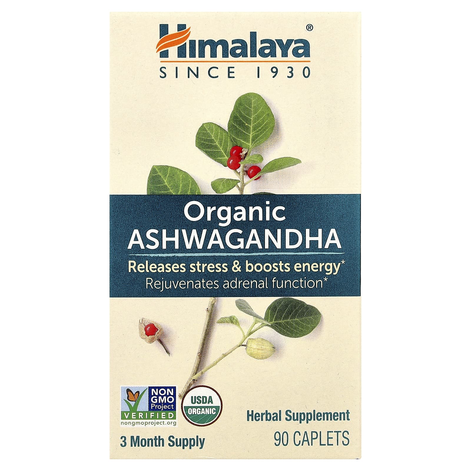 Himalaya, Organic Ashwagandha, 90 Caplets UPC 605069060431 | Hilife Vitamins