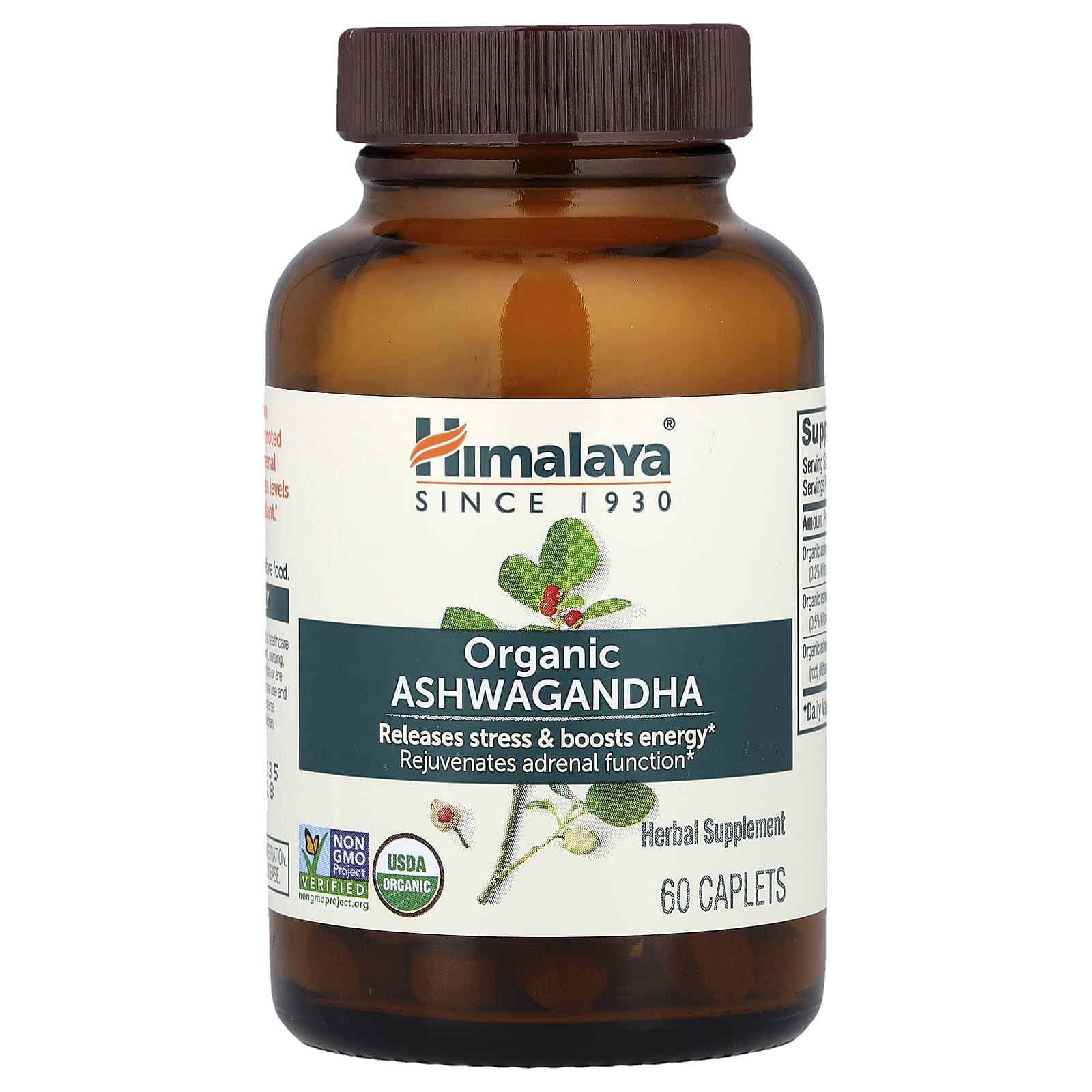 Himalaya, Organic Ashwagandha, 60 Caplets UPC 605069401012 | HiLife Vitamins