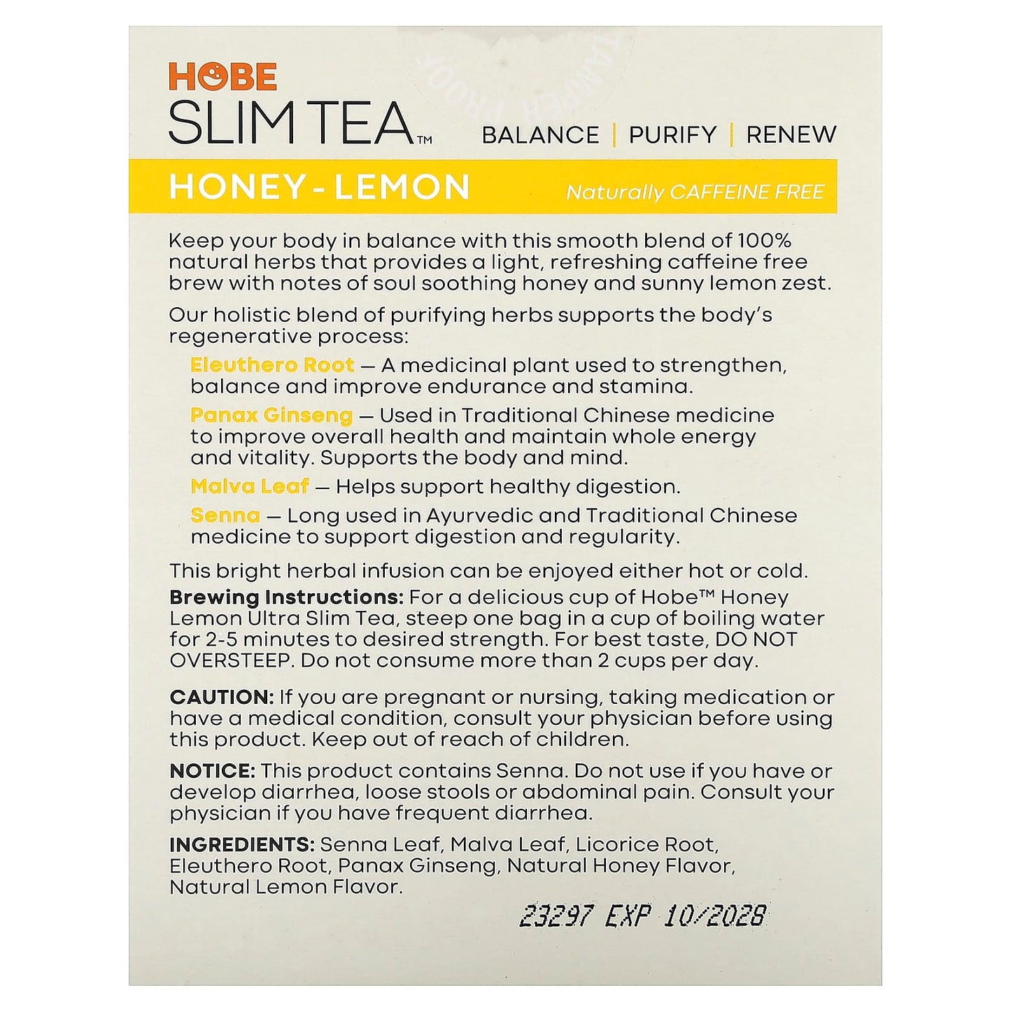 Hobe Labs, Ultra Slim Tea Honey Lemon, 24 UPC 076791076111 | Hilife Vitamins
