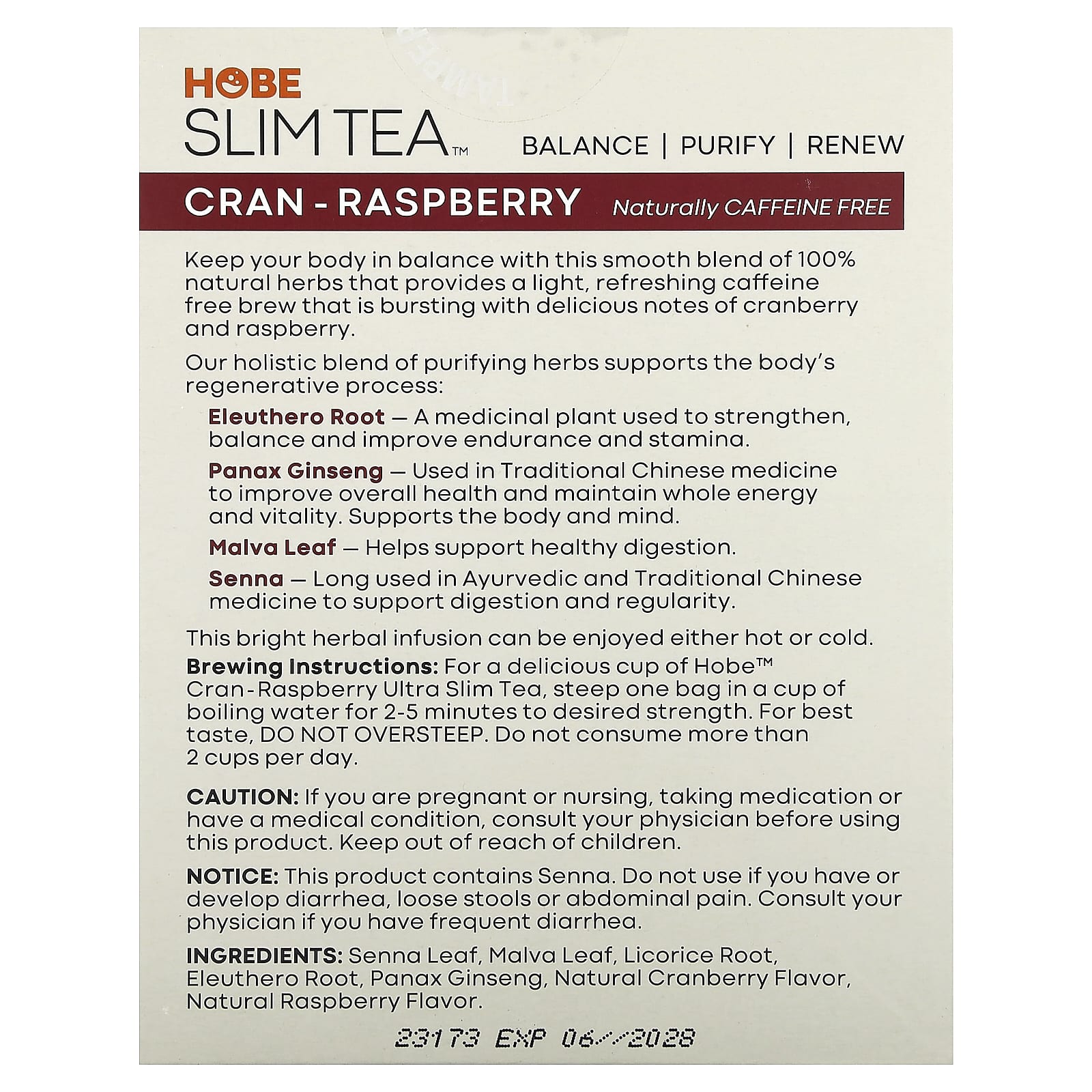 Hobe Labs, Ultra Slim Tea Cran-Raspberry, 24 UPC 076791076227 | Hilife Vitamins
