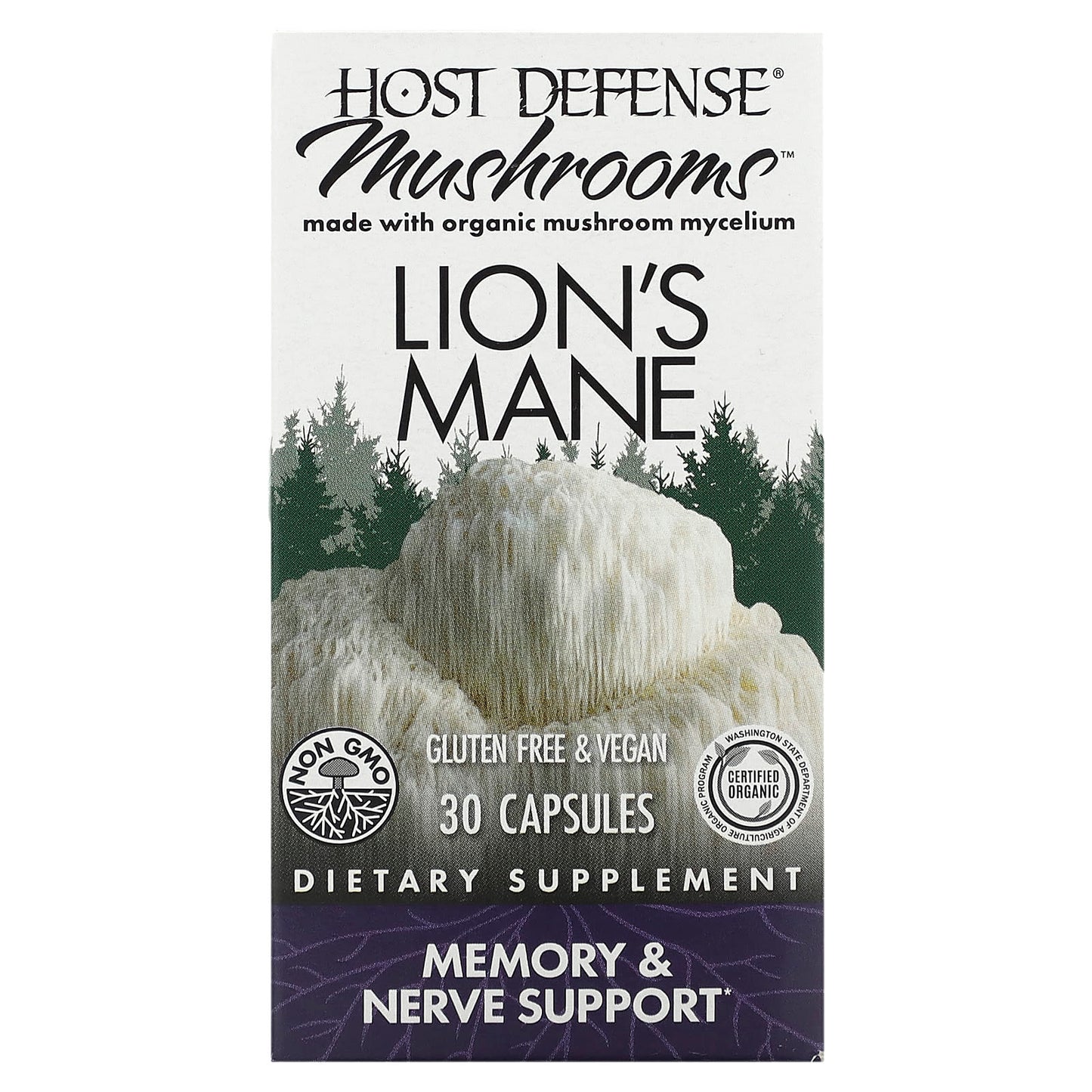 Host Defense, Lion's Mane, Memory & Nerve Support, 30 Vegetarian Capsules UPC 633422031613 | HiLife Vitamins