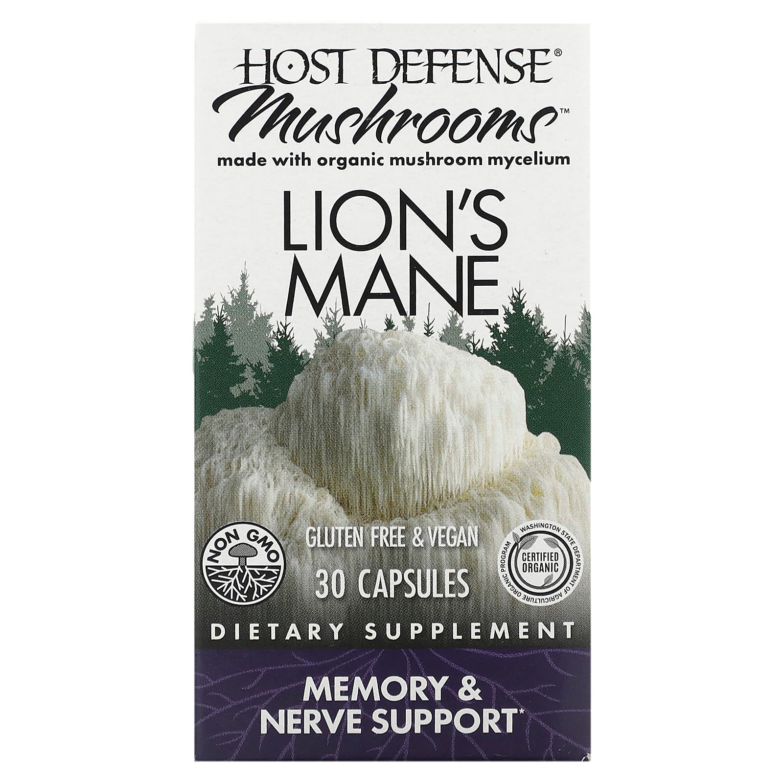 Host Defense, Lion's Mane, Memory & Nerve Support, 30 Vegetarian Capsules UPC 633422031613 | HiLife Vitamins