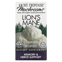 Host Defense, Lion's Mane, Memory & Nerve Support, 30 Vegetarian Capsules UPC 633422031613 | HiLife Vitamins