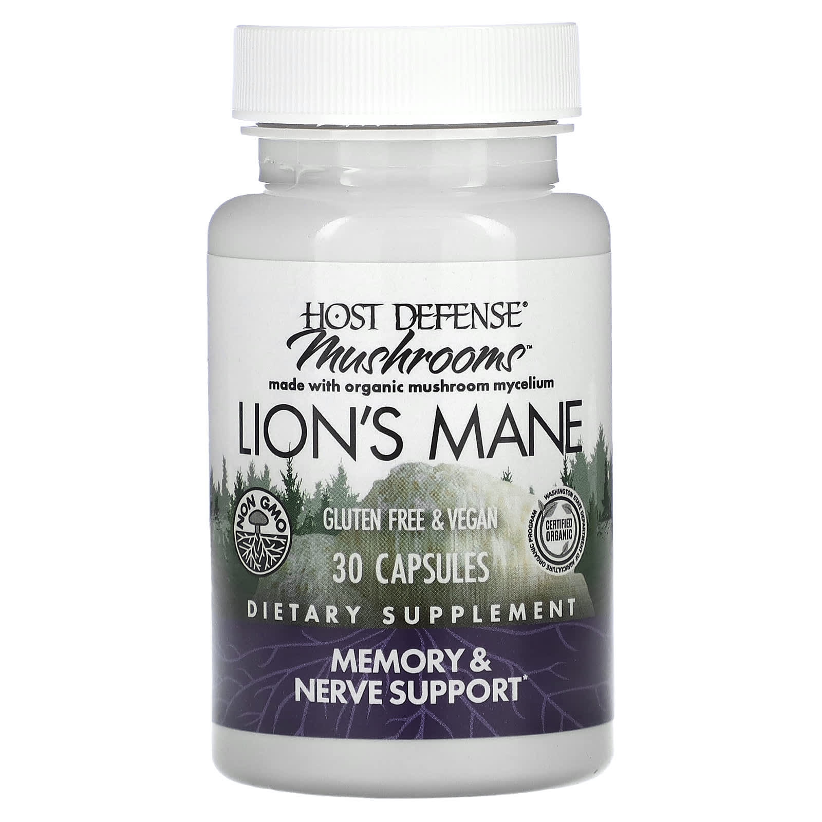 Host Defense, Lion's Mane, Memory & Nerve Support, 30 Vegetarian Capsules UPC 633422031613 | HiLife Vitamins