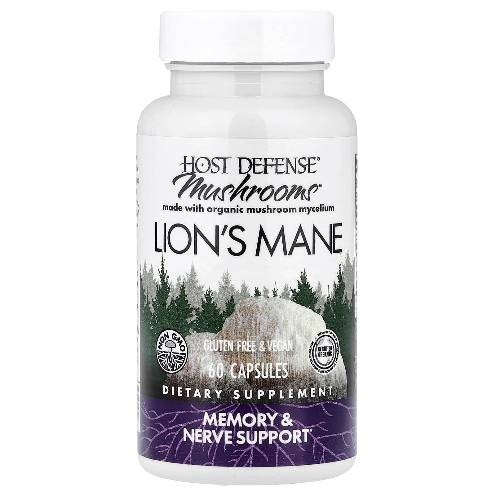 Host Defense, Lion's Mane, Memory & Nerve Support, 60 Vegetarian Capsules UPC 633422031620 | HiLife Vitamins