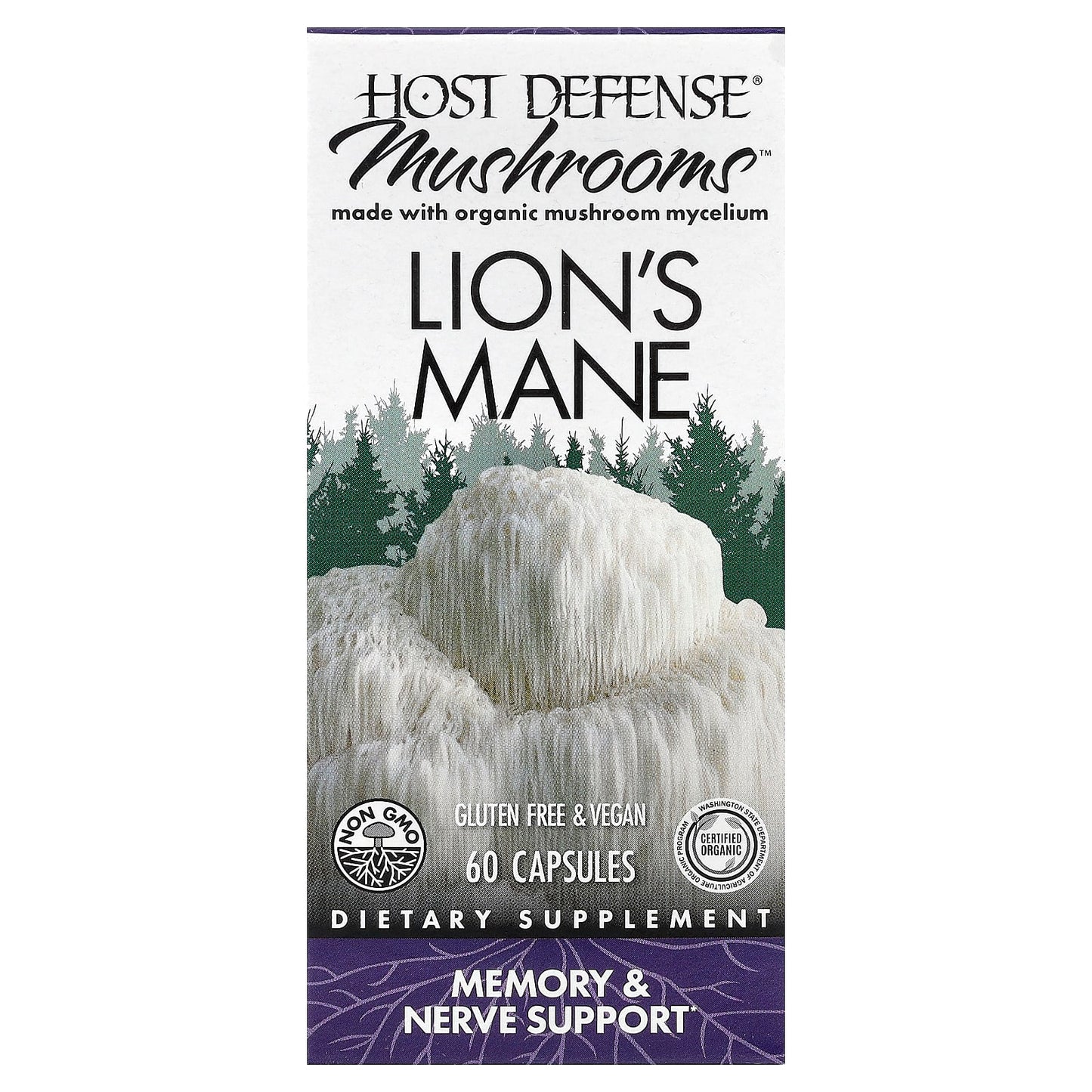 Host Defense, Lion's Mane, Memory & Nerve Support, 60 Vegetarian Capsules UPC 633422031620 | HiLife Vitamins