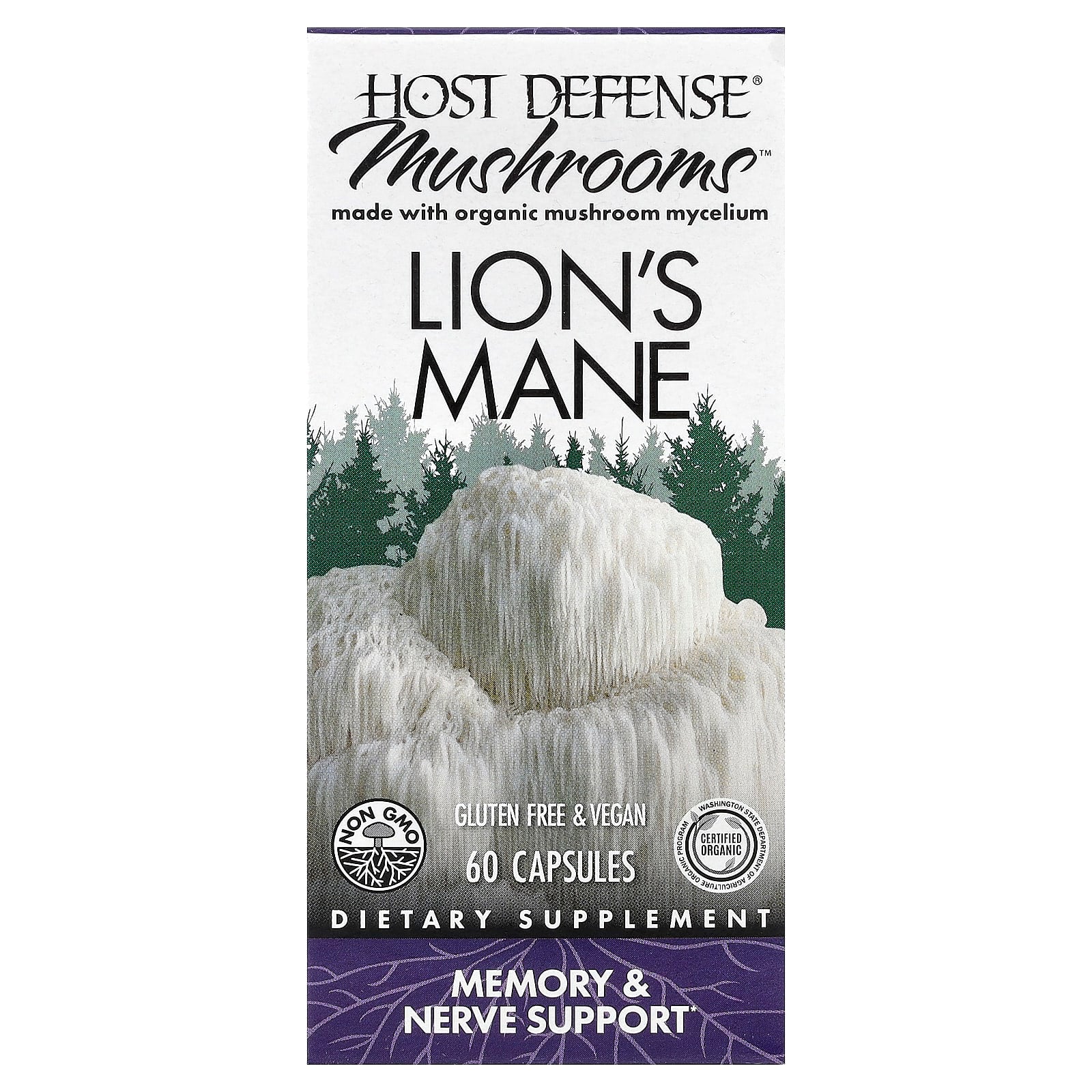 Host Defense, Lion's Mane, Memory & Nerve Support, 60 Vegetarian Capsules UPC 633422031620 | HiLife Vitamins