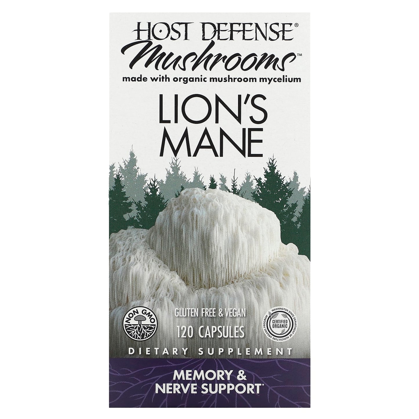 Host Defense, Lion's Mane, Memory & Nerve Support, 120 Vegetarian Capsules UPC 633422031637 | HiLife Vitamins