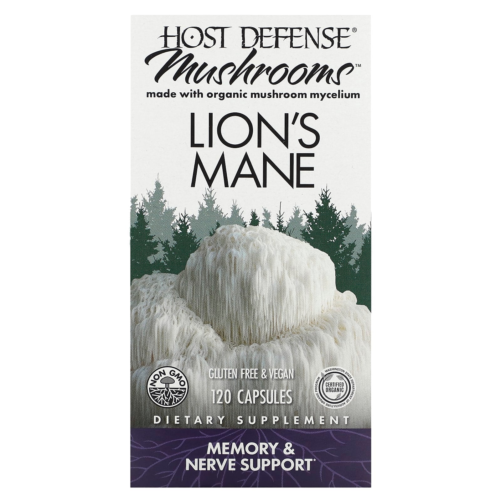 Host Defense, Lion's Mane, Memory & Nerve Support, 120 Vegetarian Capsules UPC 633422031637 | HiLife Vitamins