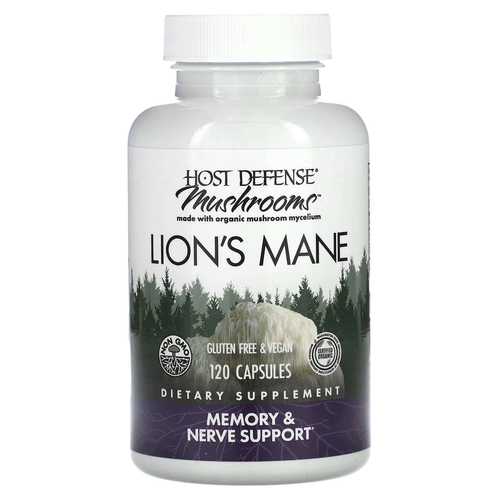 Host Defense, Lion's Mane, Memory & Nerve Support, 120 Vegetarian Capsules UPC 633422031637 | HiLife Vitamins