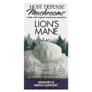 Host Defense, Lion's Mane, Memory & Nerve Support, 120 Vegetarian Capsules - 633422031637 | Hilife Vitamins