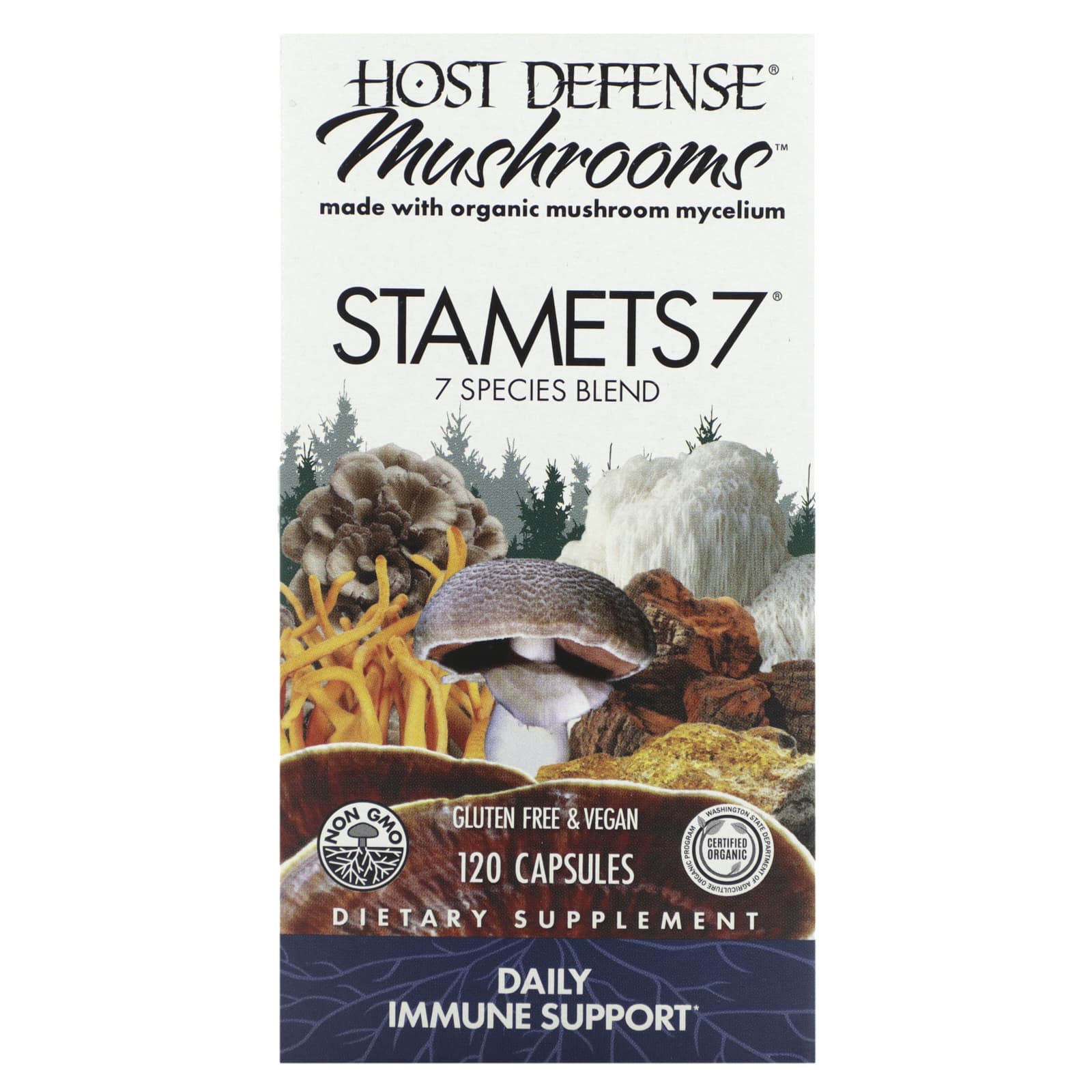Host Defense, Stamets 7, Daily Immune Support, 120 Vegetarian Capsules UPC 633422037035 | HiLife Vitamins