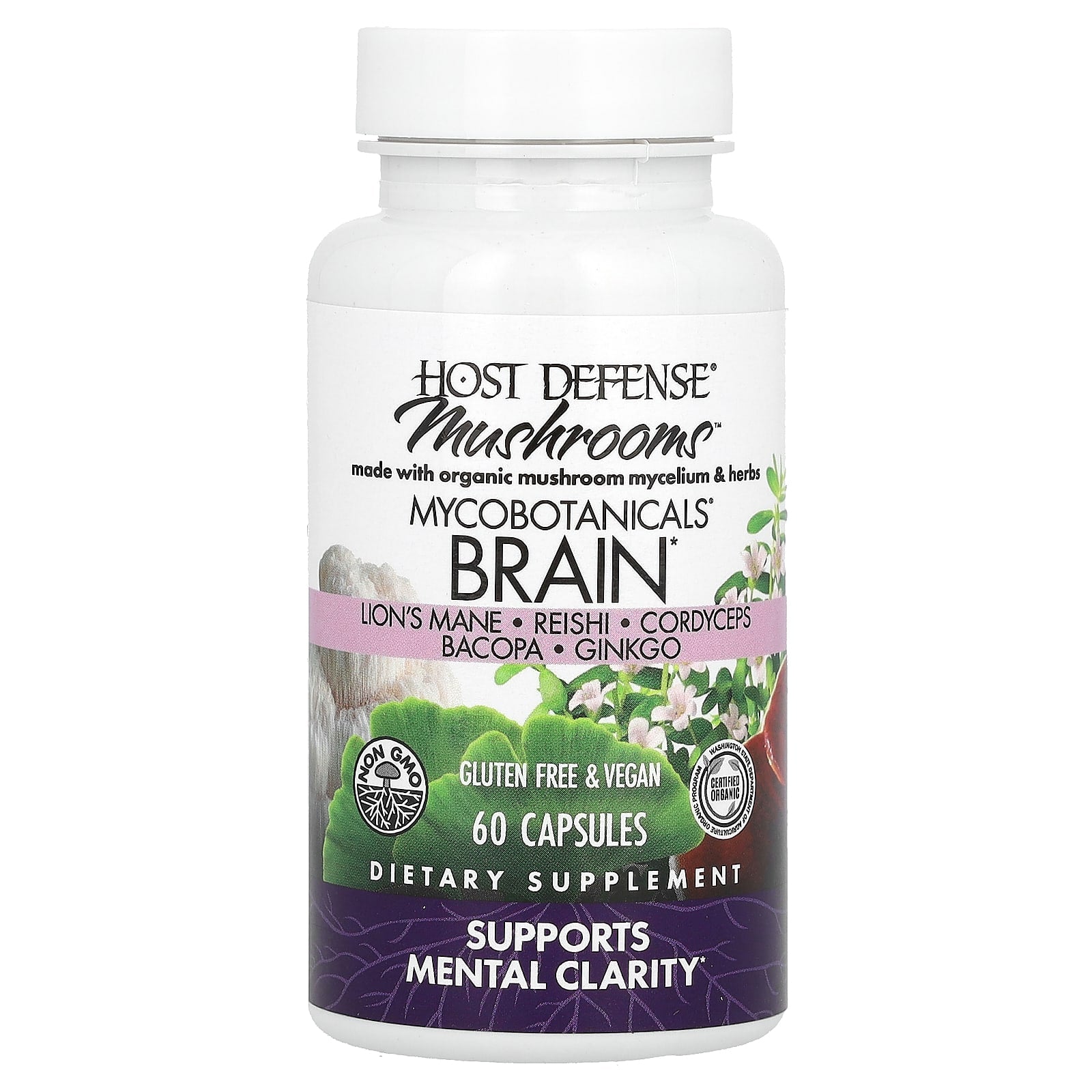 Host Defense, MycoBotanicals® Brain, 60 Capsules UPC 633422038629 | HiLife Vitamins