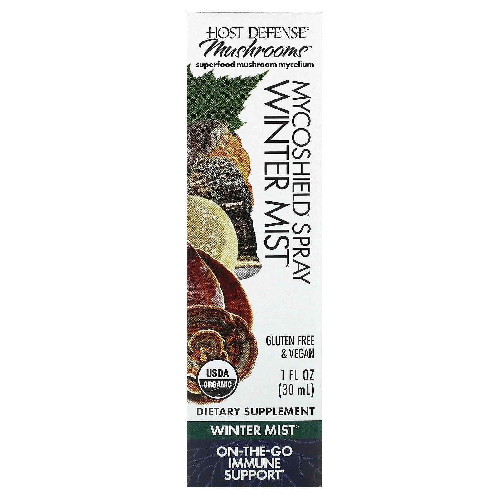 Host Defense, myco Shield immune support winter mist, 1 Oz UPC 633422261621 | HiLife Vitamins