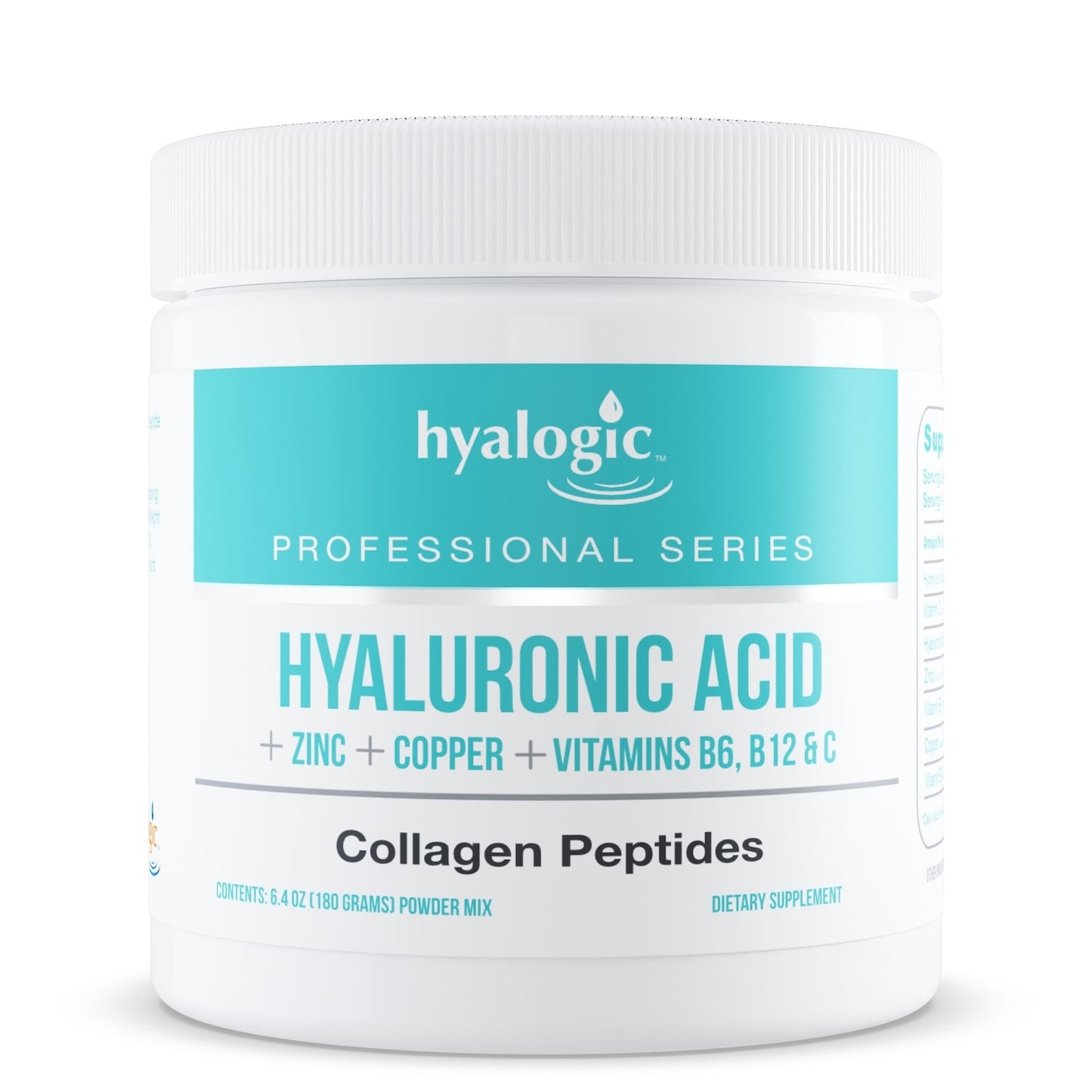 Hyalogic, Hyaluronic Acid + Zinc + Copper + Vitamins B6, B12 & C, Collagen Peptides, 6.4 oz (180 G) - 856682008274