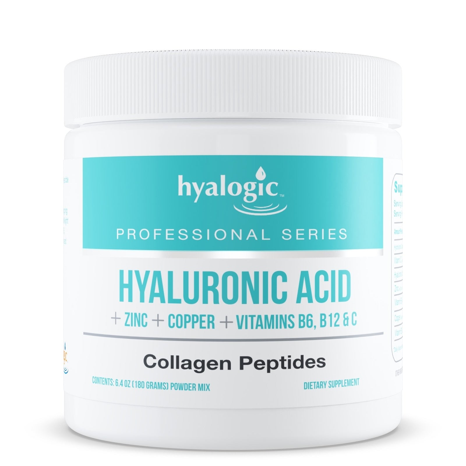 Hyalogic, Hyaluronic Acid + Zinc + Copper + Vitamins B6, B12 & C, Collagen Peptides, 6.4 oz (180 G) - 856682008274