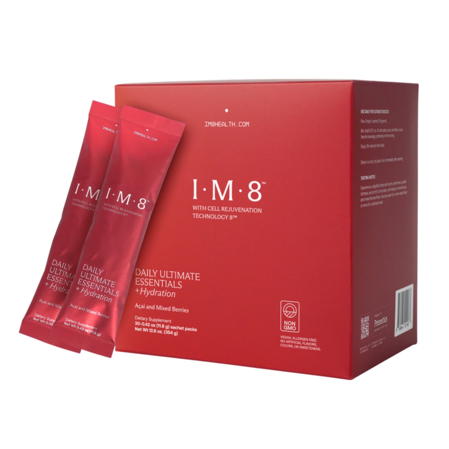IM8, Daily Ultimate Essentials, Hydration, Acai & Mixed Berries, 30 Sachet Packs UPC 850064519037 | Hilife Vitamins