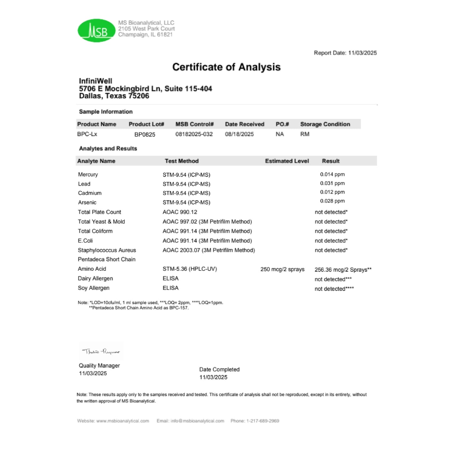 Infiniwell, BPC-Lx Pro, 14.4 ml - 608870097207 | Hilife Vitamins