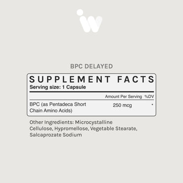 Infiniwell, BPC-157 DELAYED, 250MCG, 60 Capsules UPC 608870601305 | HiLife Vitamins