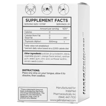 Instamed, Thymosin Alpha-1, 20 Strips UPC 850022457906 | Hilife Vitamins
