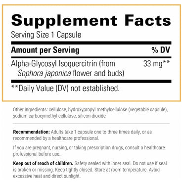 Integrative Therapeutics, Alpha-Glycosyl Isoquercitrin, 60 Capsules UPC 871791100039 | Hilife Vitamins